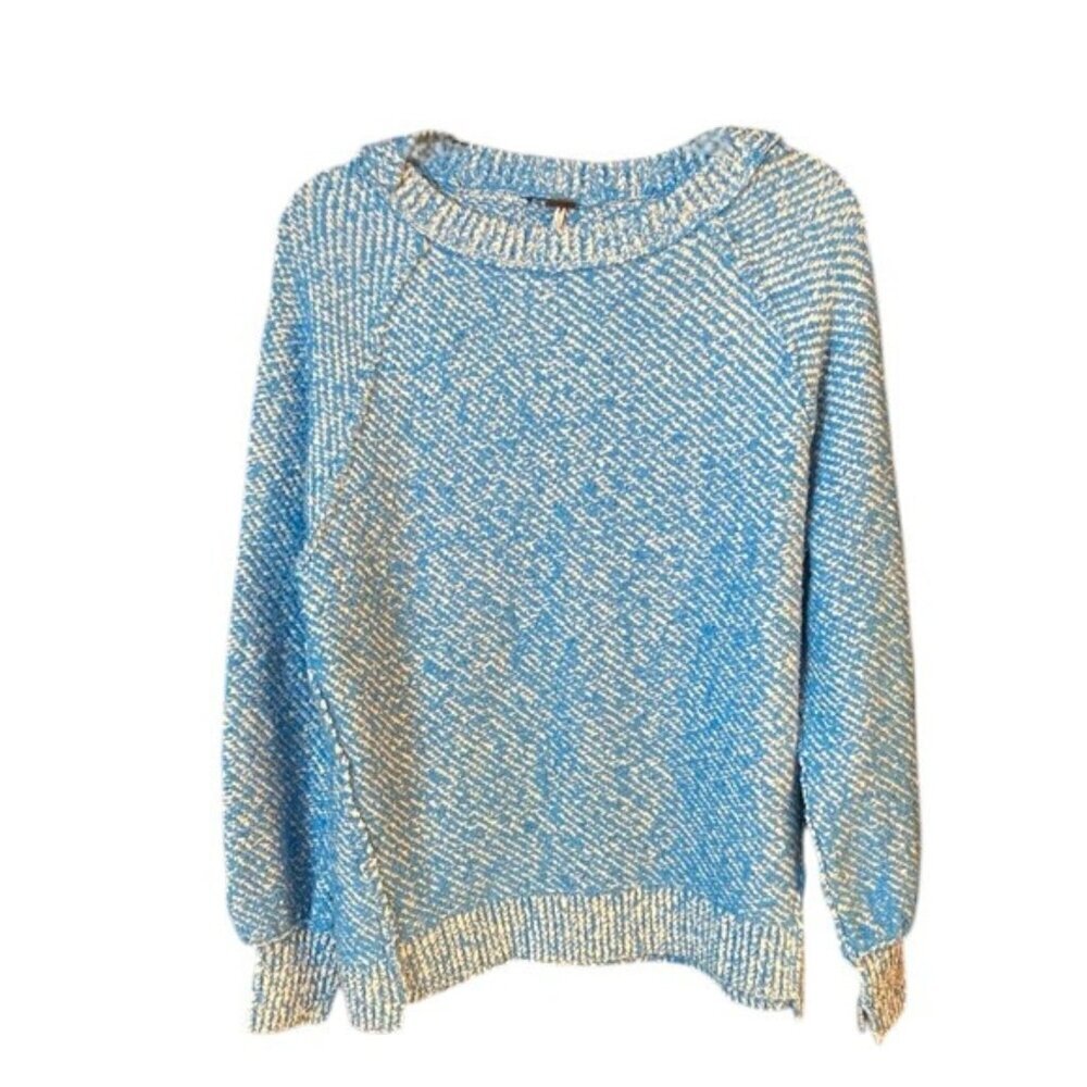 New! Free People Blue and White Ribbed Knit Sweater Size XS 2438